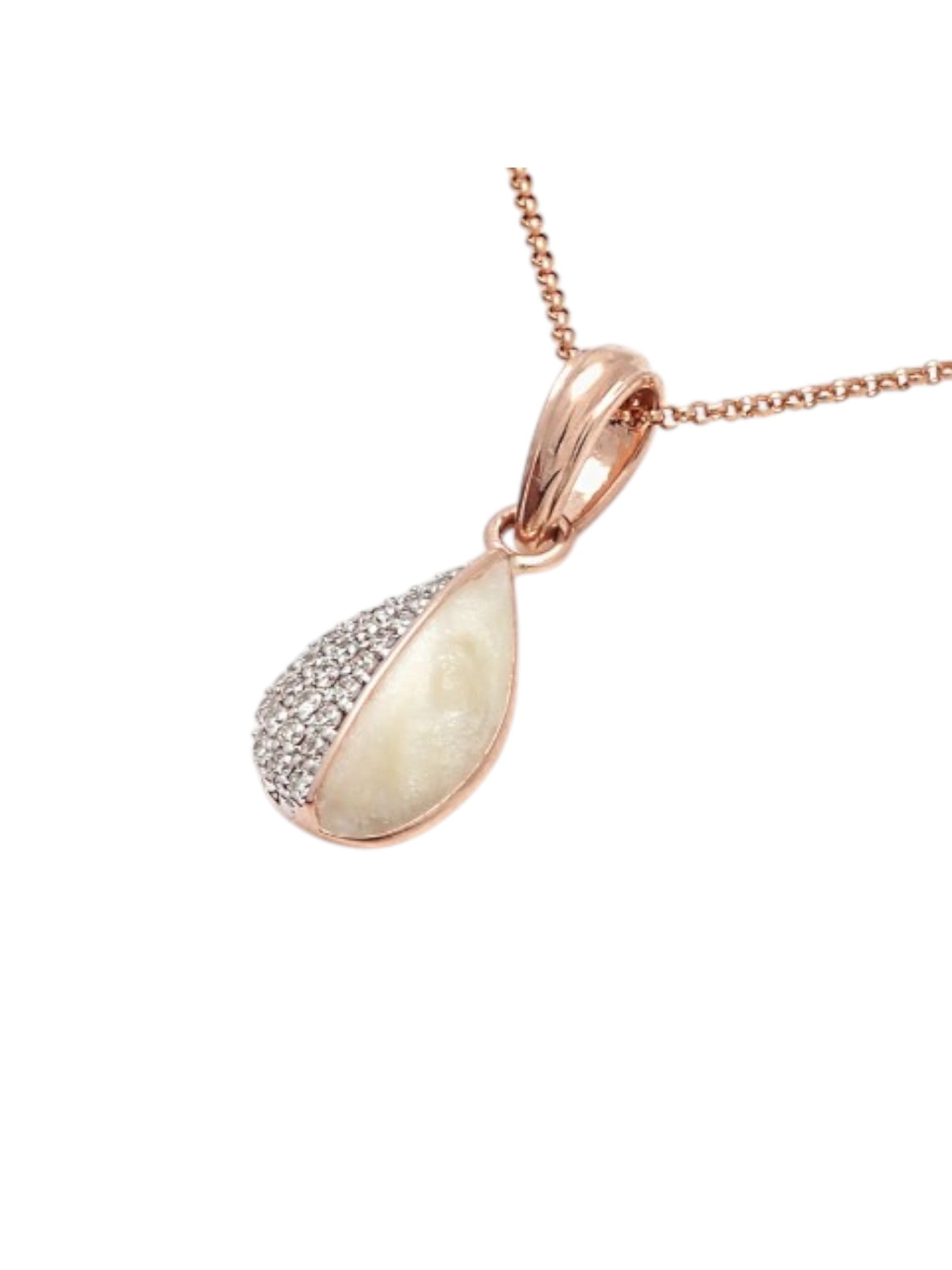 Trendy Drop Shape 925 Sterling Silver CZ Stone Rose Gold Plated Pendant With Chain For Women By Kesardeep